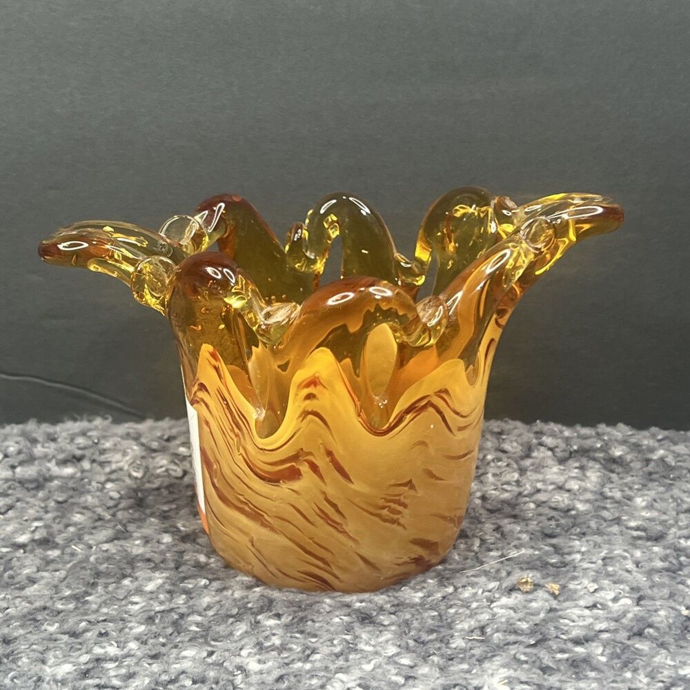 Murano White Cristal Honey Amber/Cream Vase Hand Made Italy